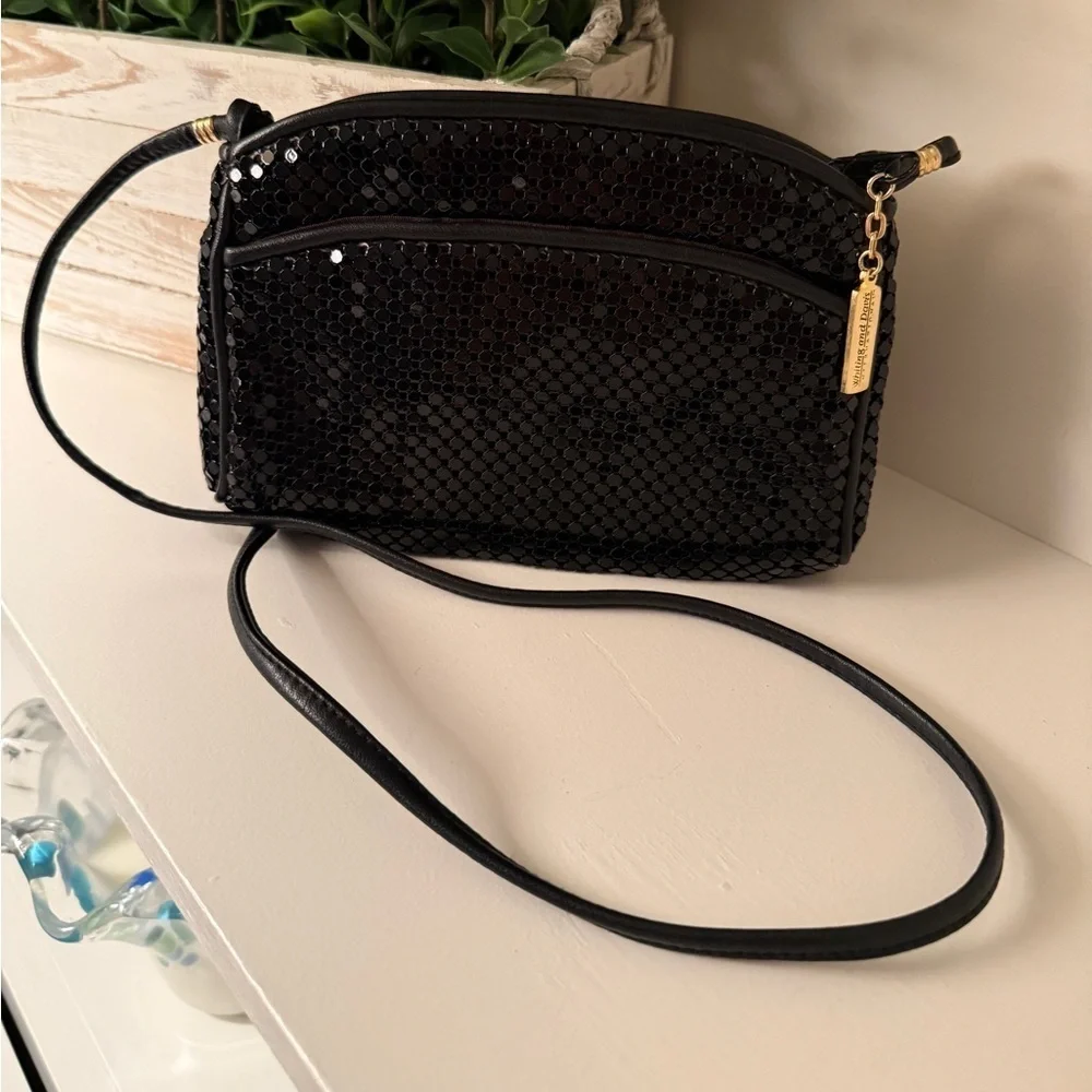 Whiting & Davis Black Mesh Sequin Shoulder Bag VTG. Purse Formal Party Crossbody